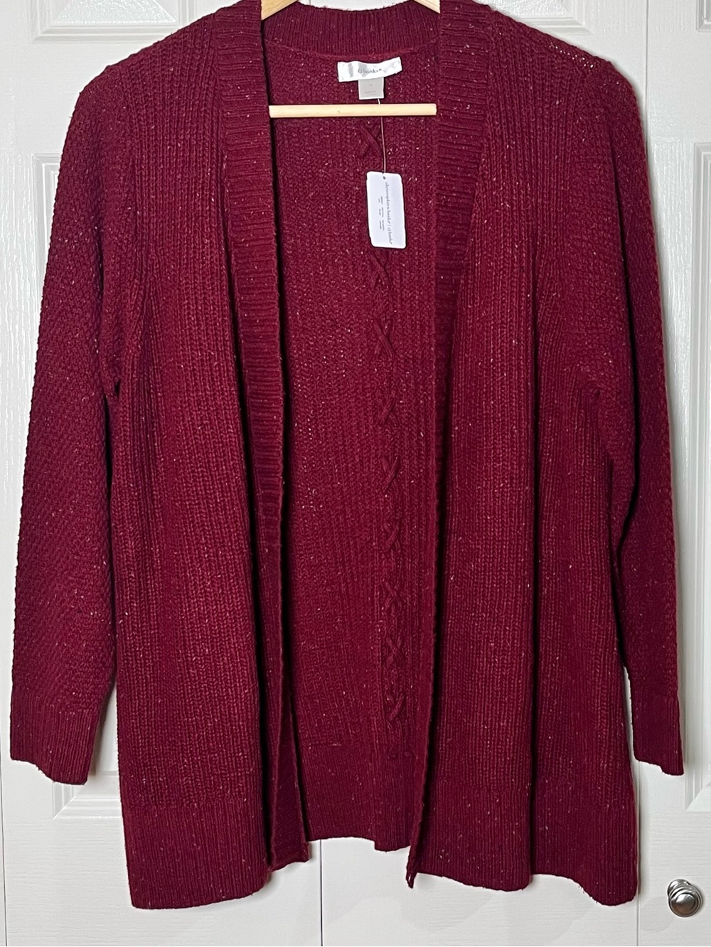 C J Banks Open-Front Marbled Cable Knit Cardigan Sweater In Burgundy Size 1X New